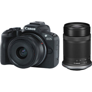 Canon EOS R50 með RF-S 18-45MM og RF-S 55-210MM linsum