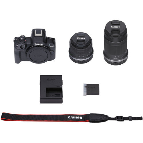 Canon EOS R50 með RF-S 18-45MM og RF-S 55-210MM linsum
